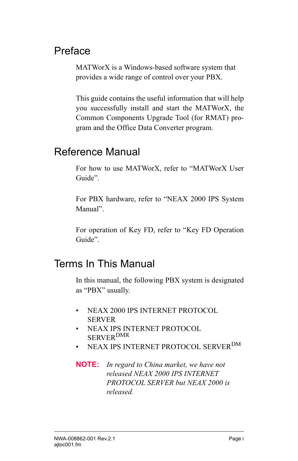Preface, Reference manual, Terms in this manual | NEC MATWORX NWA-008862-001 User Manual | Page 3 / 66