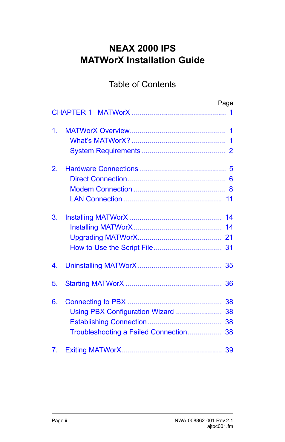 NEC MATWORX NWA-008862-001 User Manual | Page 4 / 66