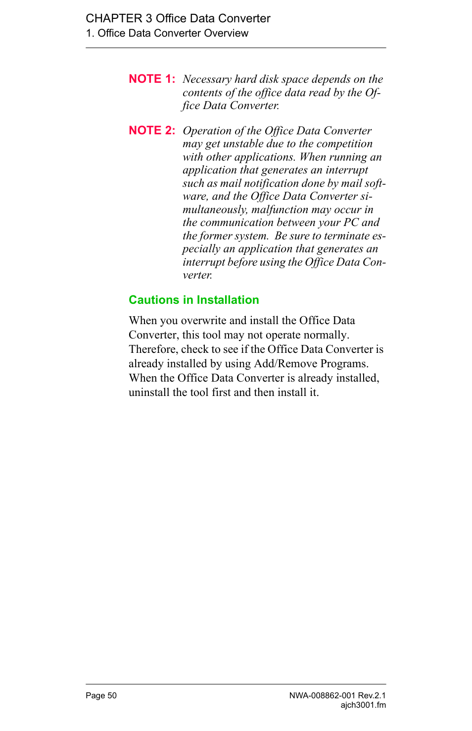 Cautions in installation | NEC MATWORX NWA-008862-001 User Manual | Page 56 / 66