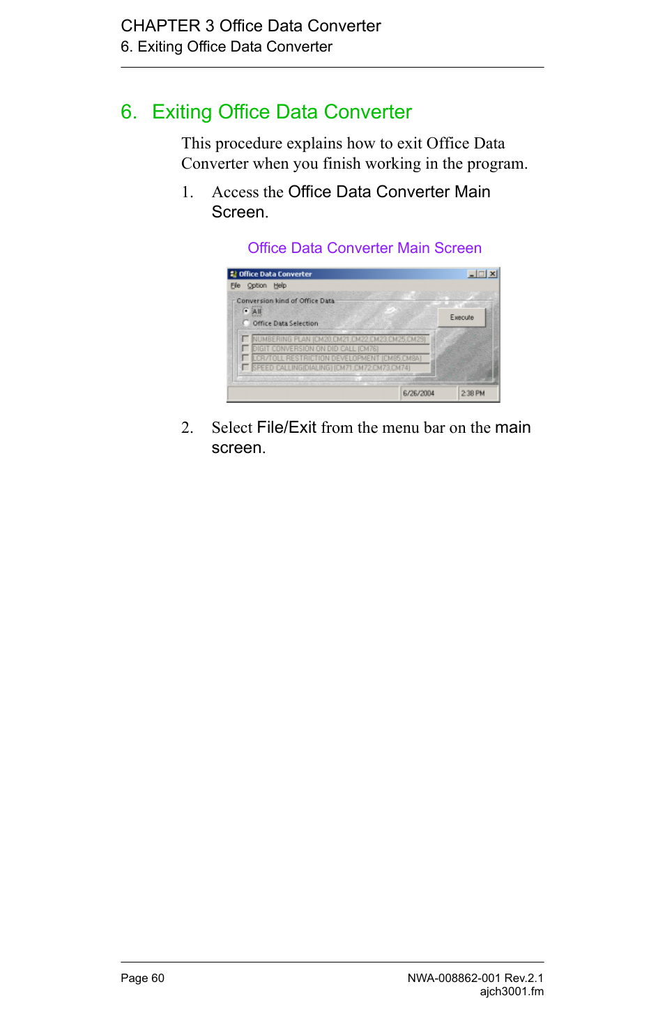 Exiting office data converter | NEC MATWORX NWA-008862-001 User Manual | Page 66 / 66