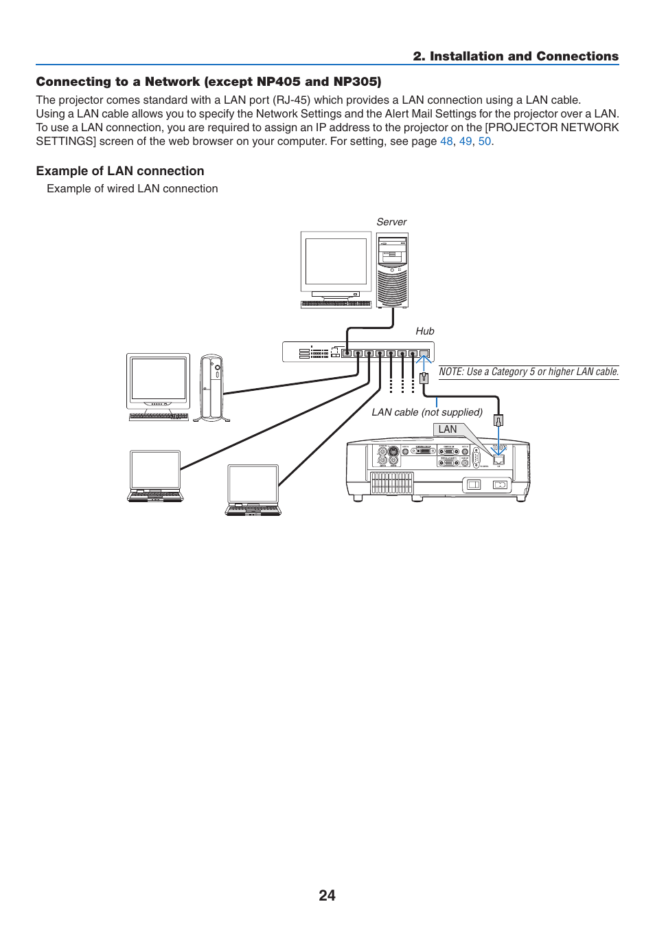 Connecting to a network (except np405 and np305) | NEC NP410 User Manual | Page 33 / 114