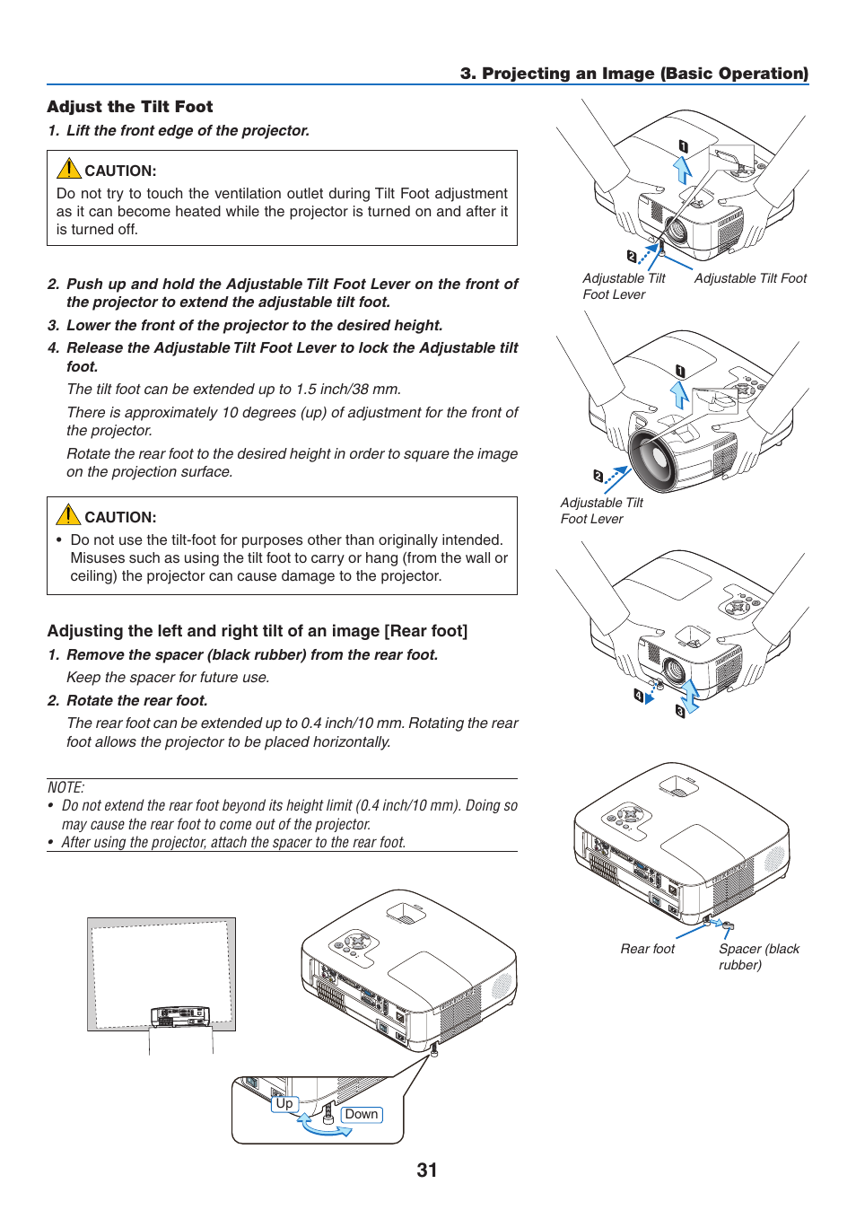 Adjust the tilt foot | NEC NP410 User Manual | Page 40 / 114