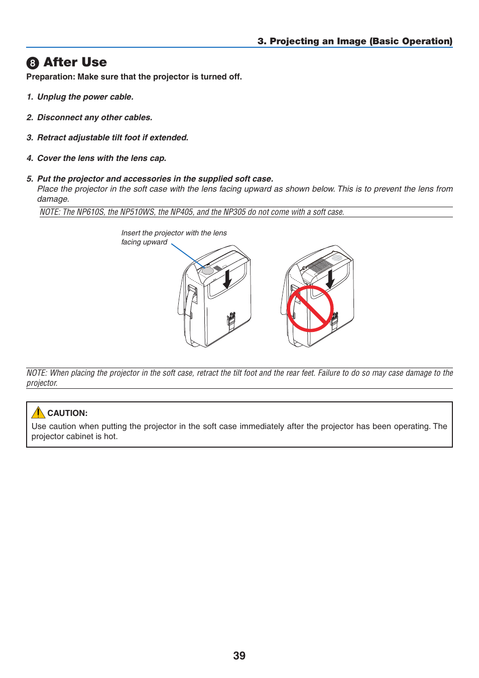 8) after use, After use | NEC NP410 User Manual | Page 48 / 114