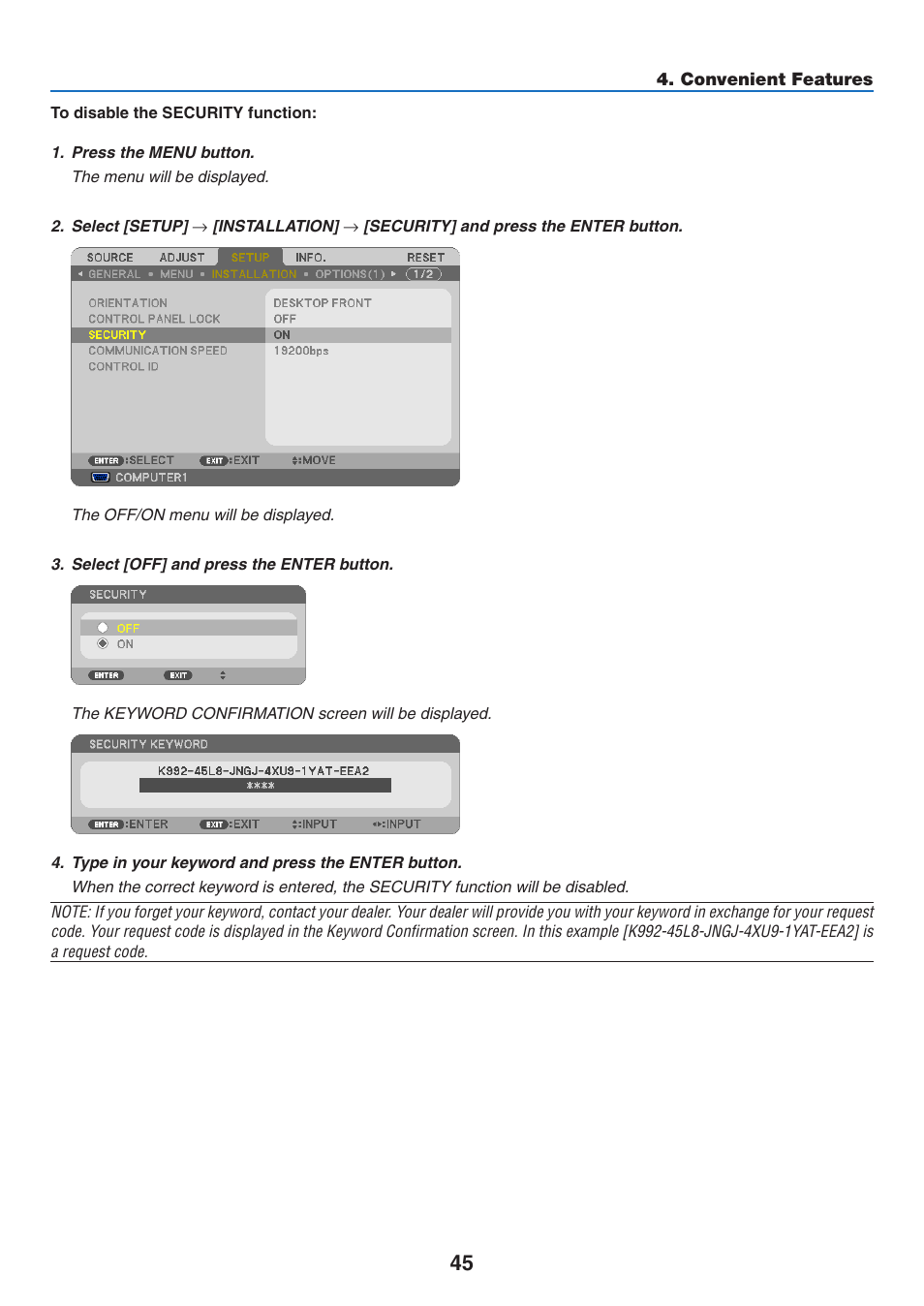 NEC NP410 User Manual | Page 54 / 114