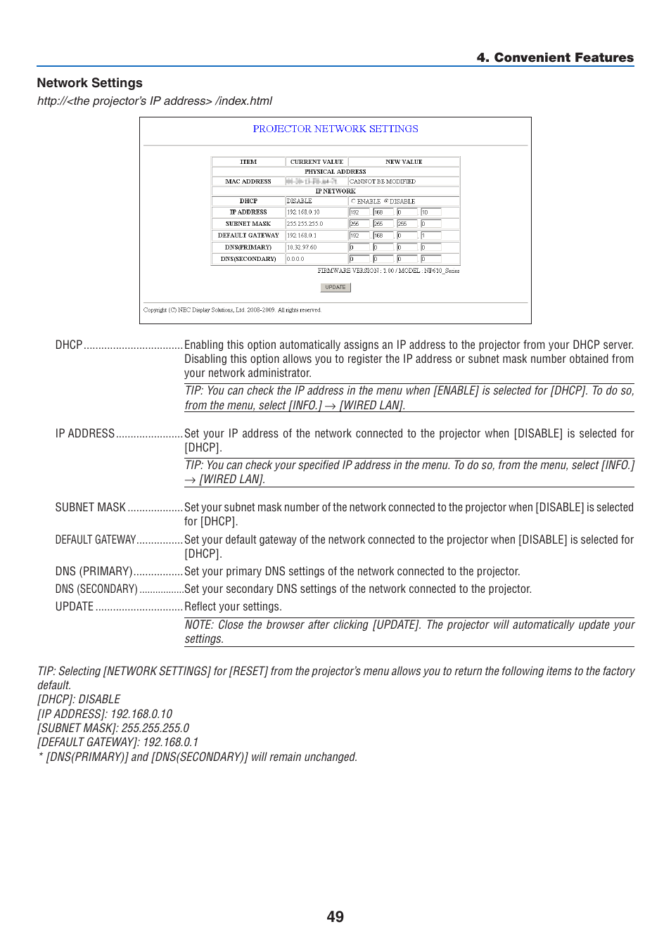 NEC NP410 User Manual | Page 58 / 114