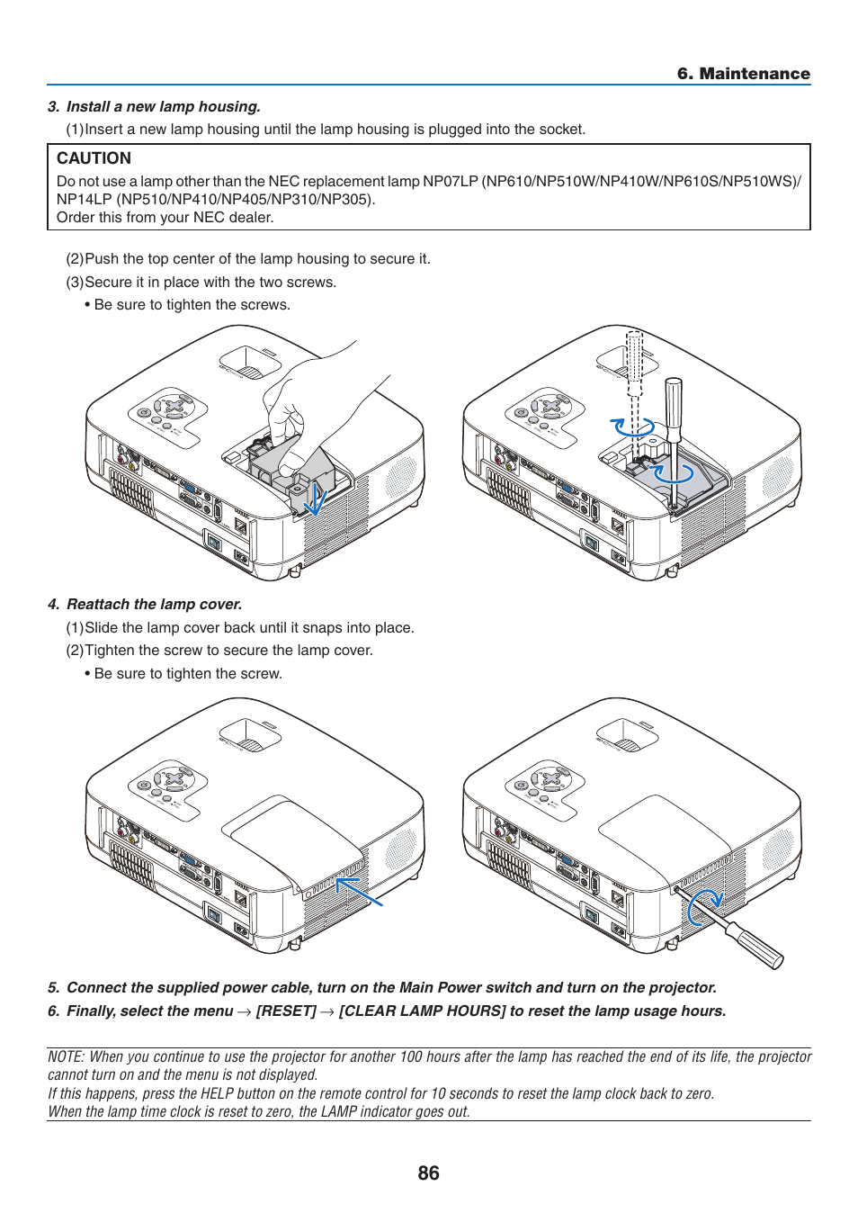 Maintenance, Caution | NEC NP410 User Manual | Page 95 / 114