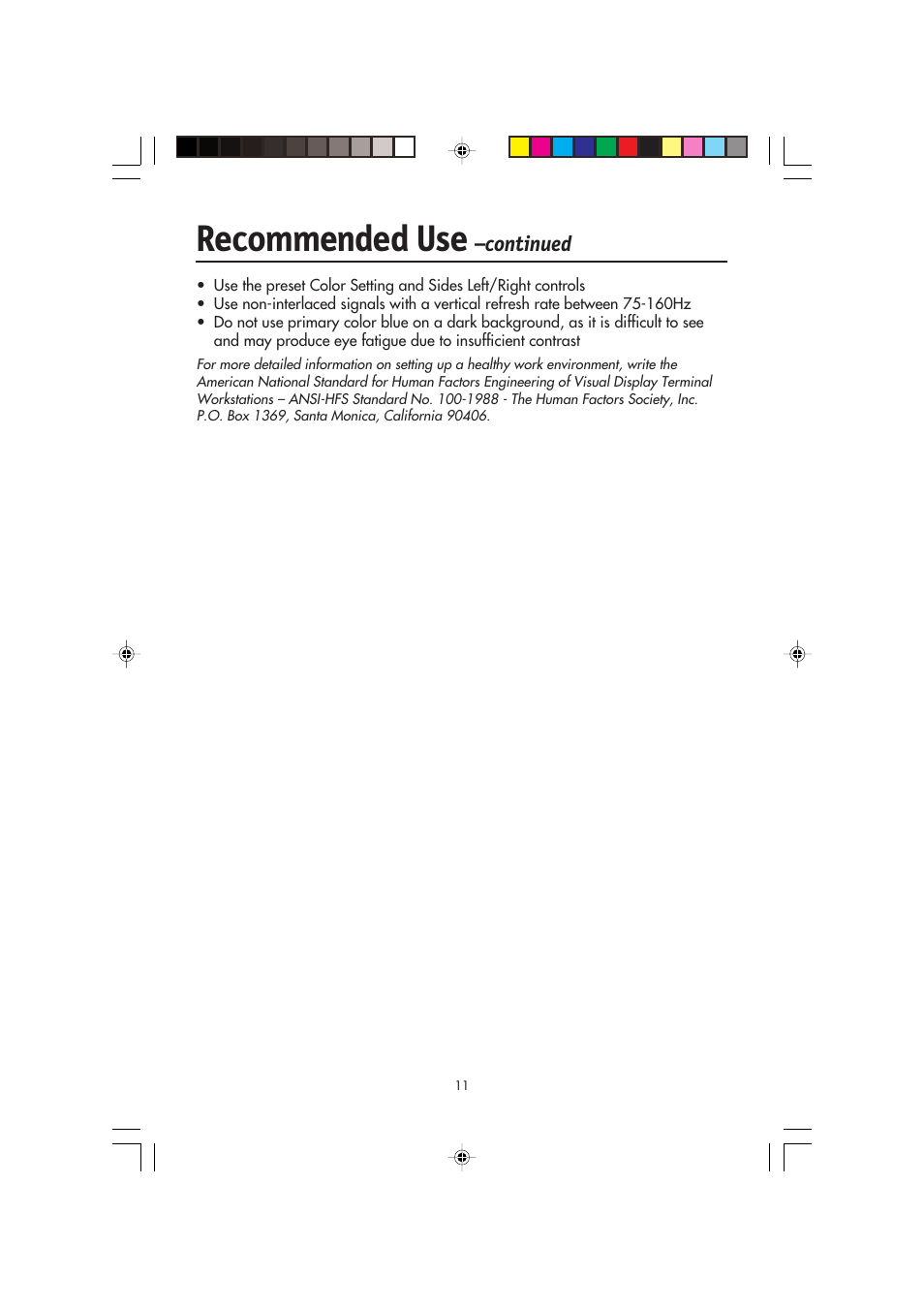 Recommended use | NEC FP2141SB User Manual | Page 13 / 76