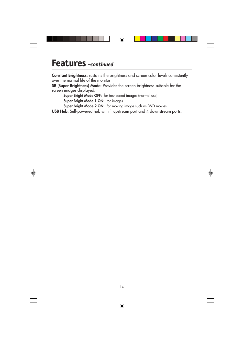 Features, Continued | NEC FP2141SB User Manual | Page 16 / 76