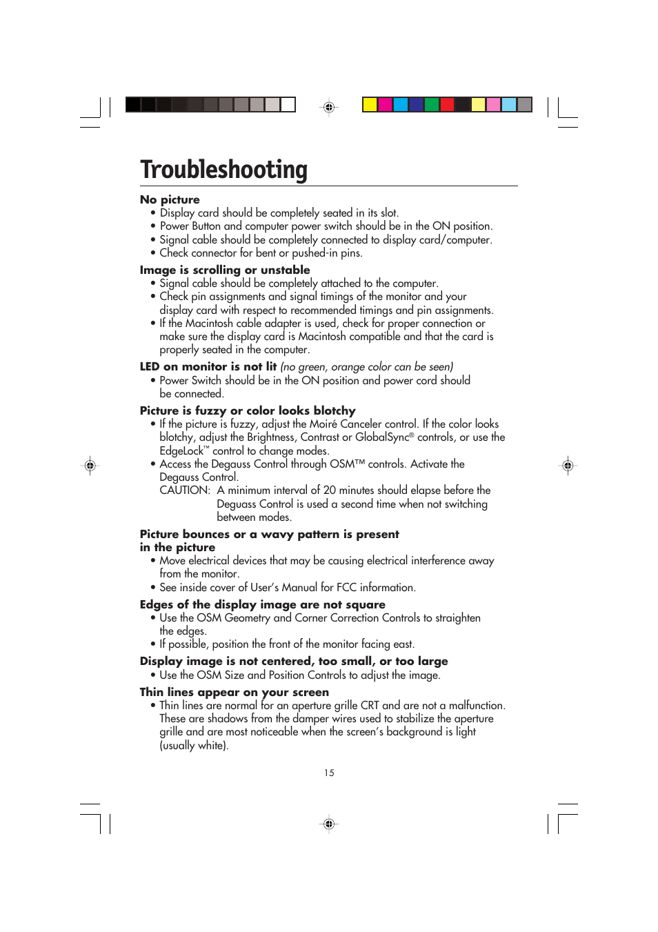 Troubleshooting | NEC FP2141SB User Manual | Page 17 / 76