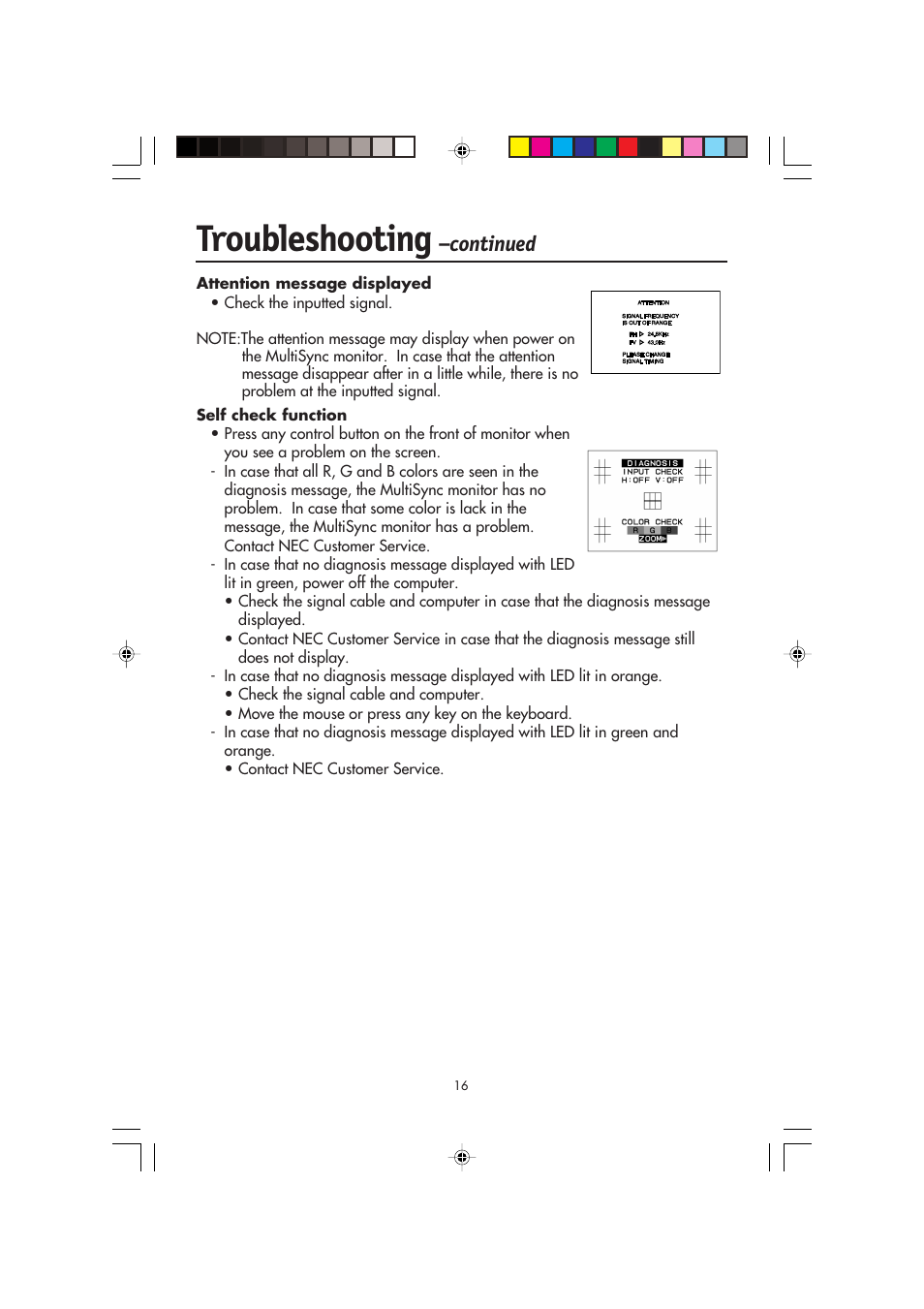 Troubleshooting, Continued | NEC FP2141SB User Manual | Page 18 / 76