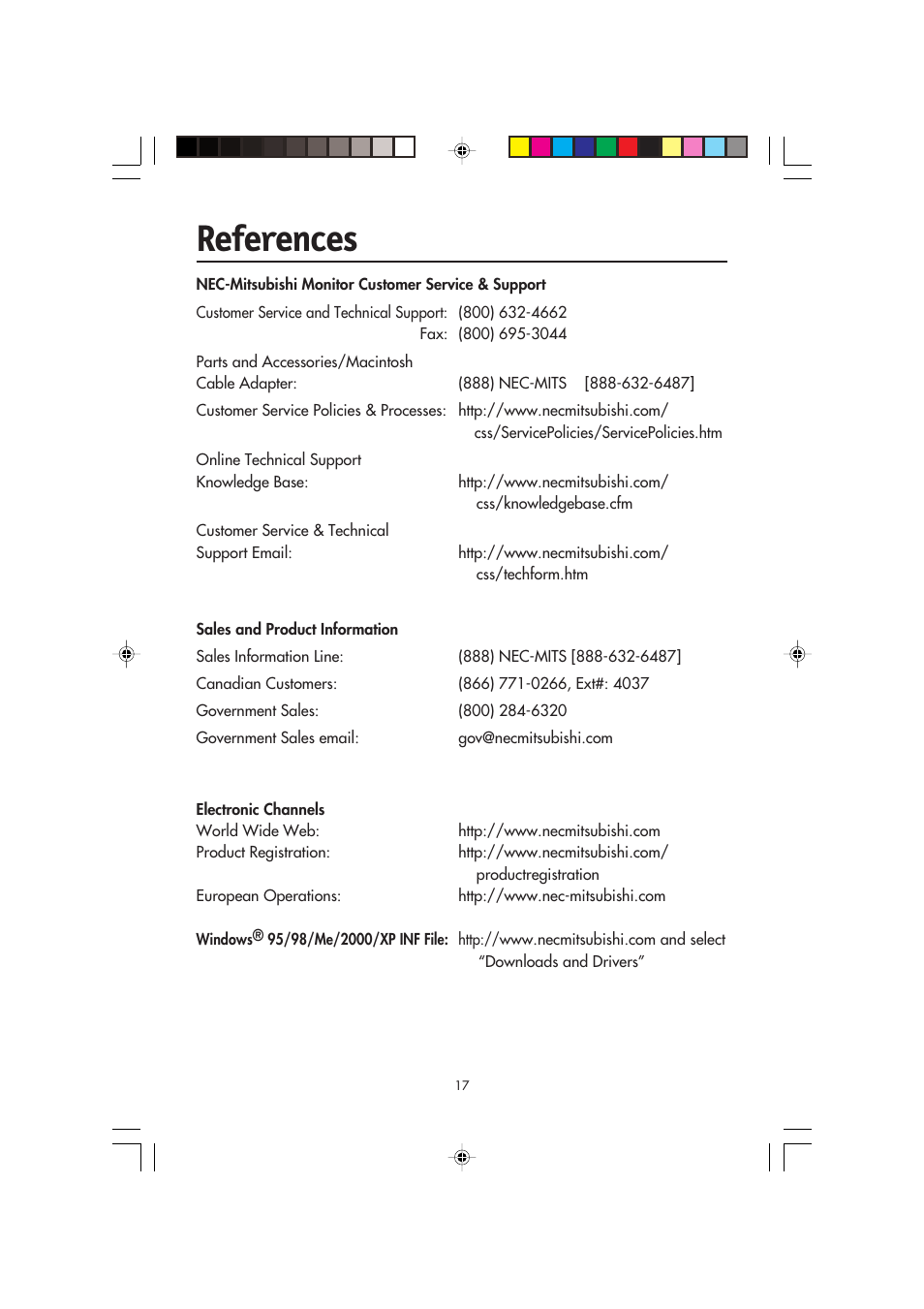 References | NEC FP2141SB User Manual | Page 19 / 76