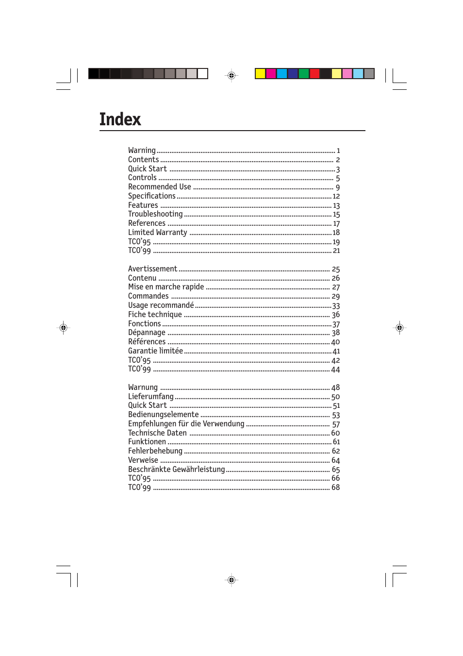 Index | NEC FP2141SB User Manual | Page 2 / 76