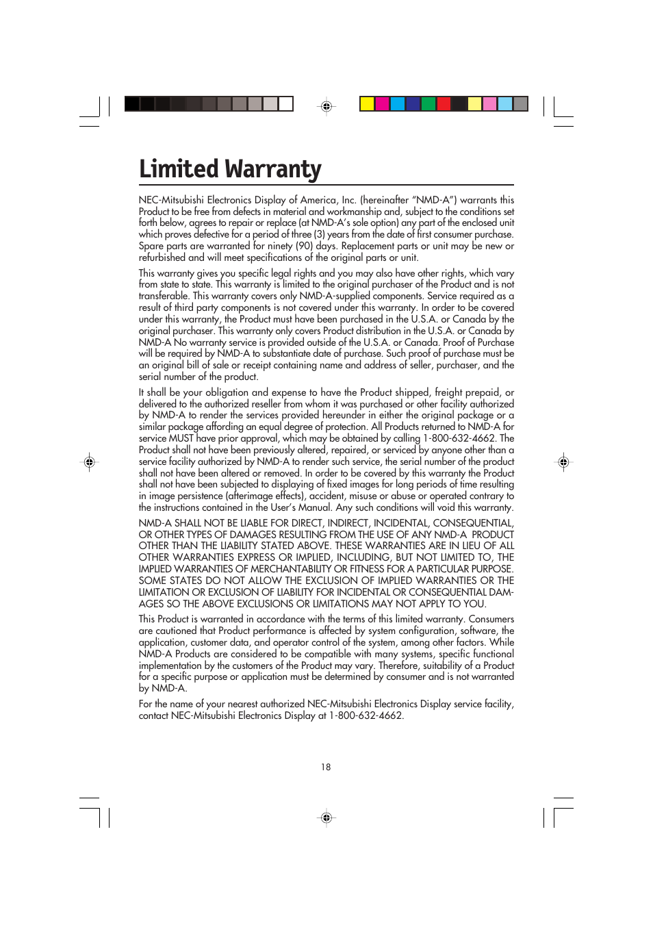 Limited warranty | NEC FP2141SB User Manual | Page 20 / 76