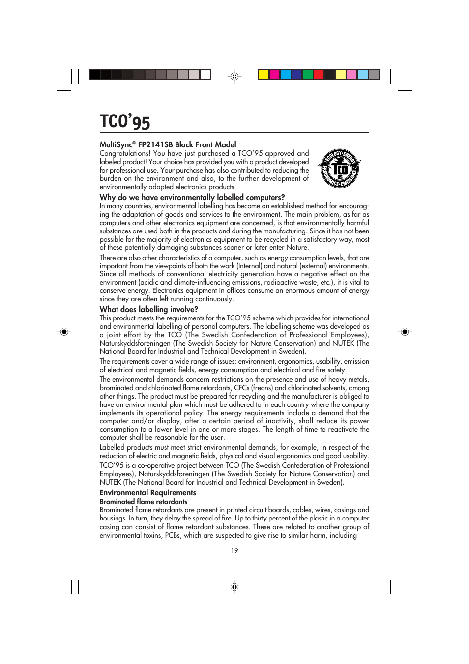 Tco’95 | NEC FP2141SB User Manual | Page 21 / 76