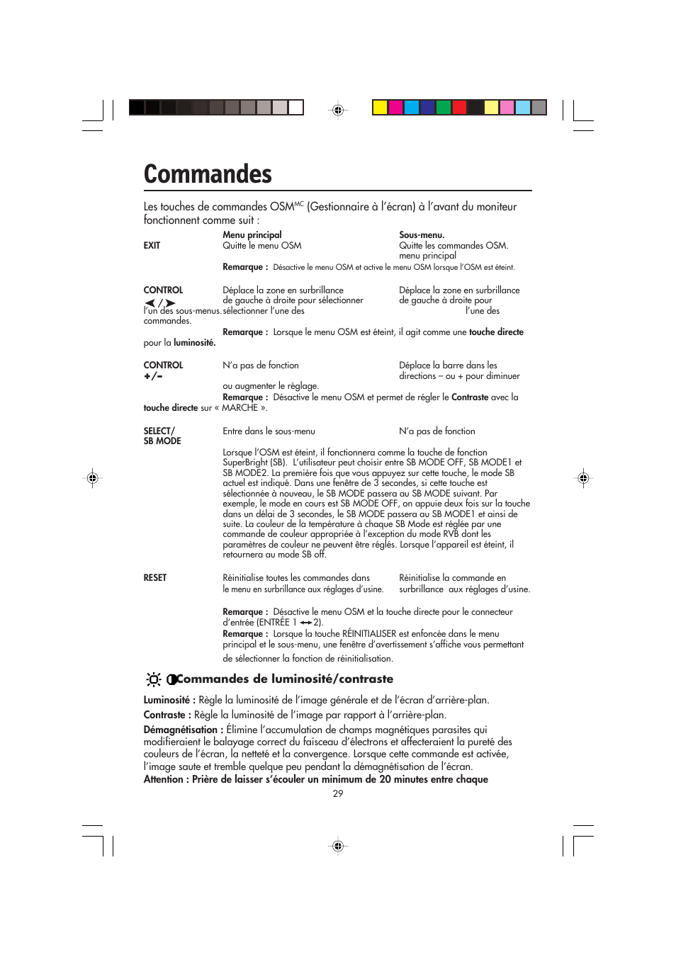 Commandes | NEC FP2141SB User Manual | Page 31 / 76