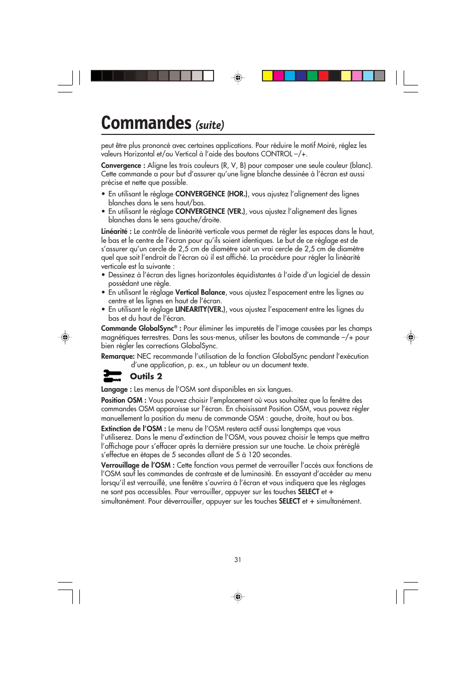 Commandes, Suite) | NEC FP2141SB User Manual | Page 33 / 76