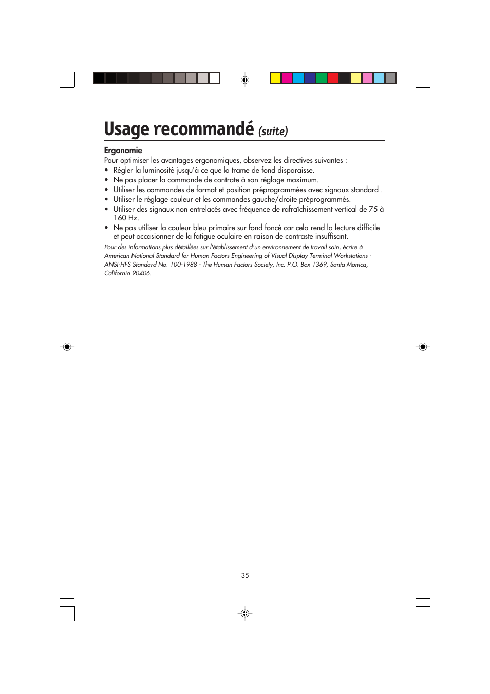 Usage recommandé, Suite) | NEC FP2141SB User Manual | Page 37 / 76