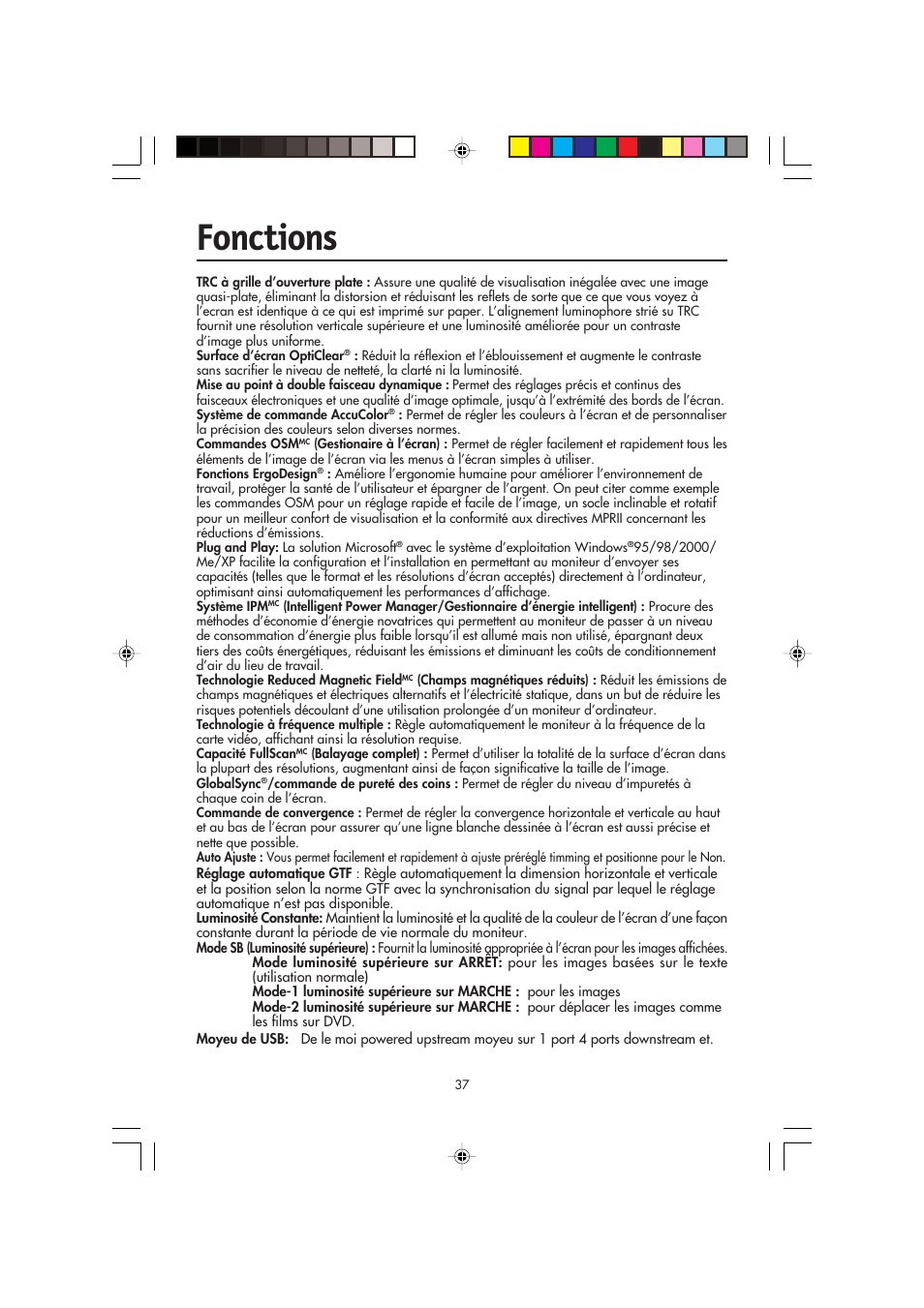 Fonctions | NEC FP2141SB User Manual | Page 39 / 76