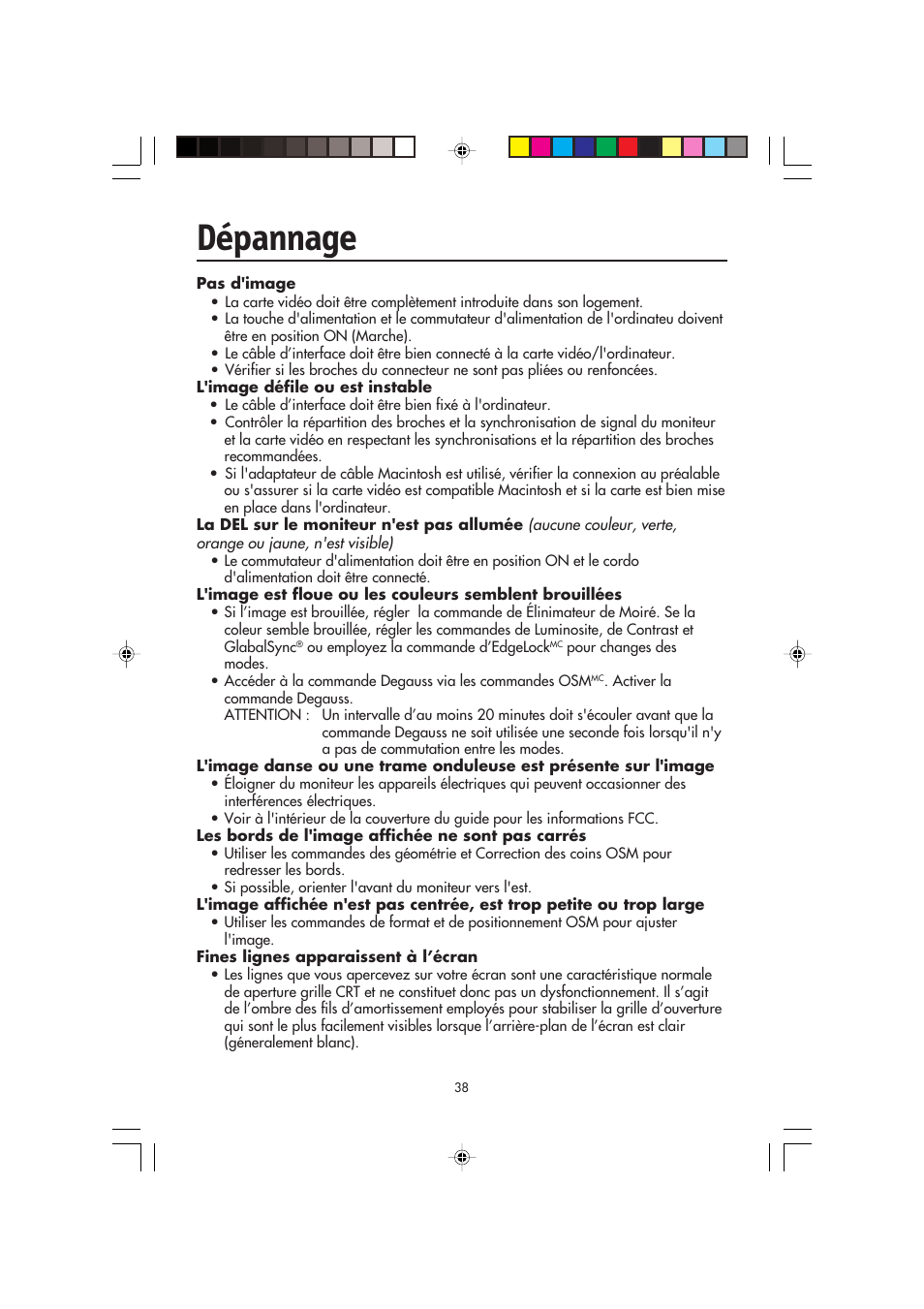 Dépannage | NEC FP2141SB User Manual | Page 40 / 76