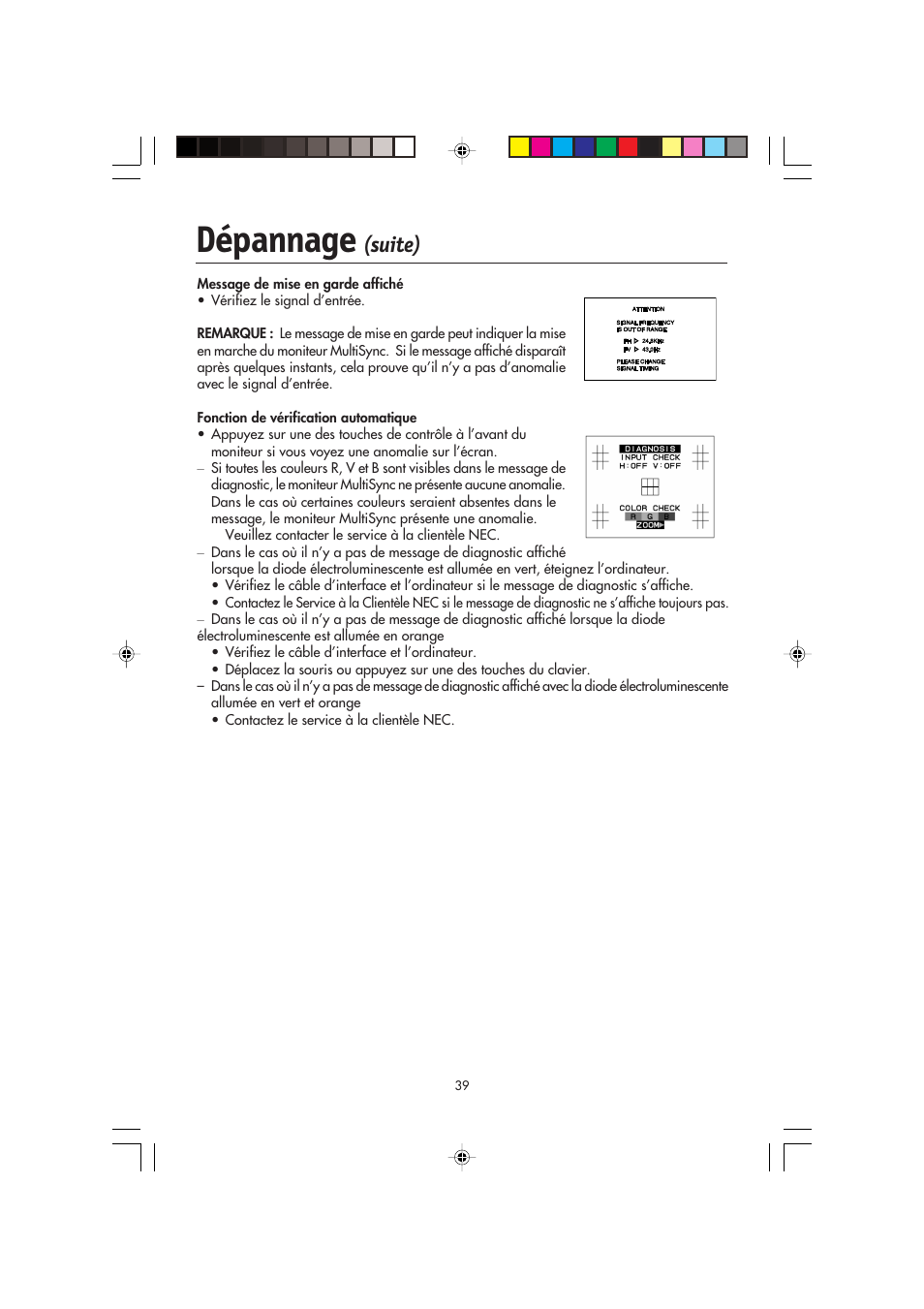 Dépannage, Suite) | NEC FP2141SB User Manual | Page 41 / 76