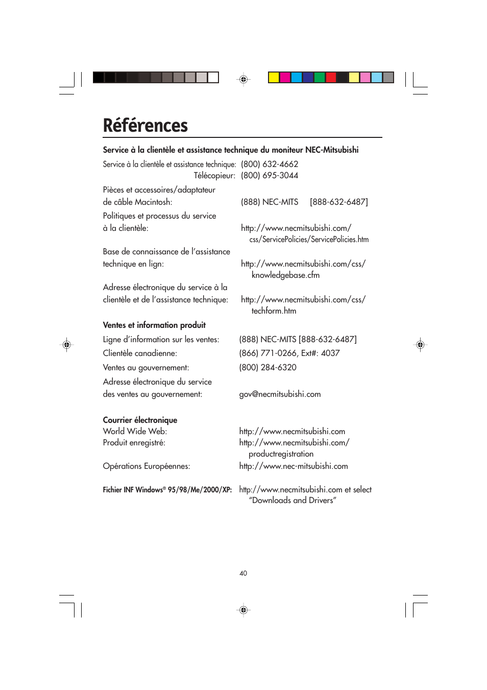 Références | NEC FP2141SB User Manual | Page 42 / 76