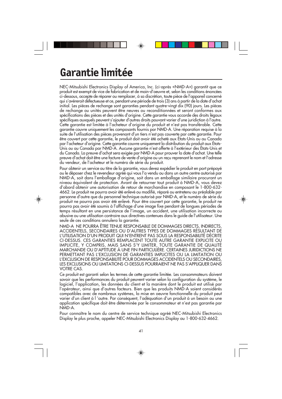 Garantie limitée | NEC FP2141SB User Manual | Page 43 / 76