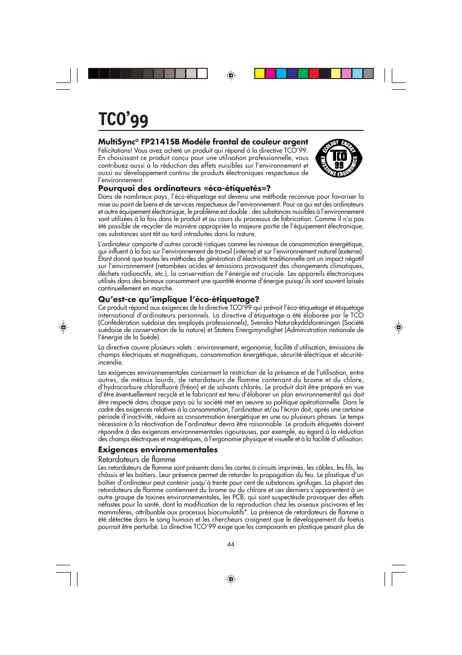 Tco’99 | NEC FP2141SB User Manual | Page 46 / 76