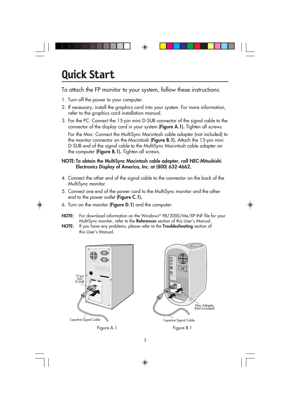 Quick start | NEC FP2141SB User Manual | Page 5 / 76