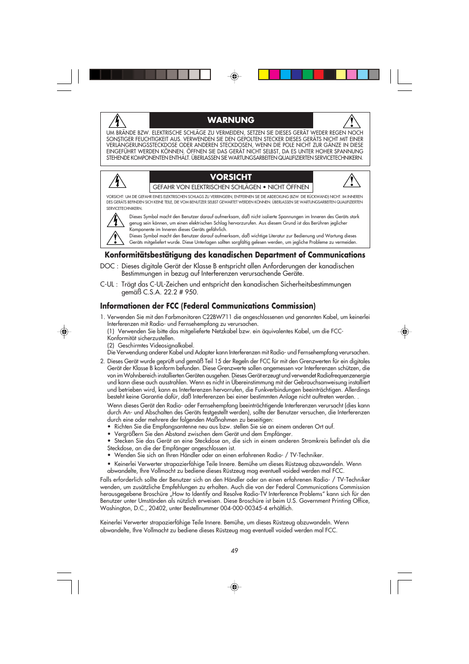 Warnung vorsicht | NEC FP2141SB User Manual | Page 51 / 76