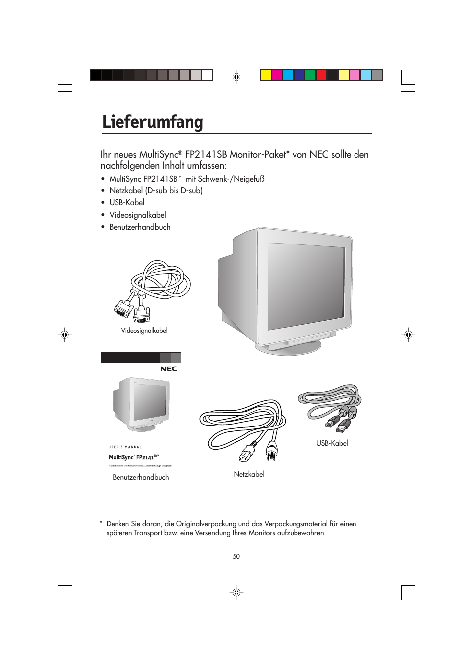 Lieferumfang | NEC FP2141SB User Manual | Page 52 / 76