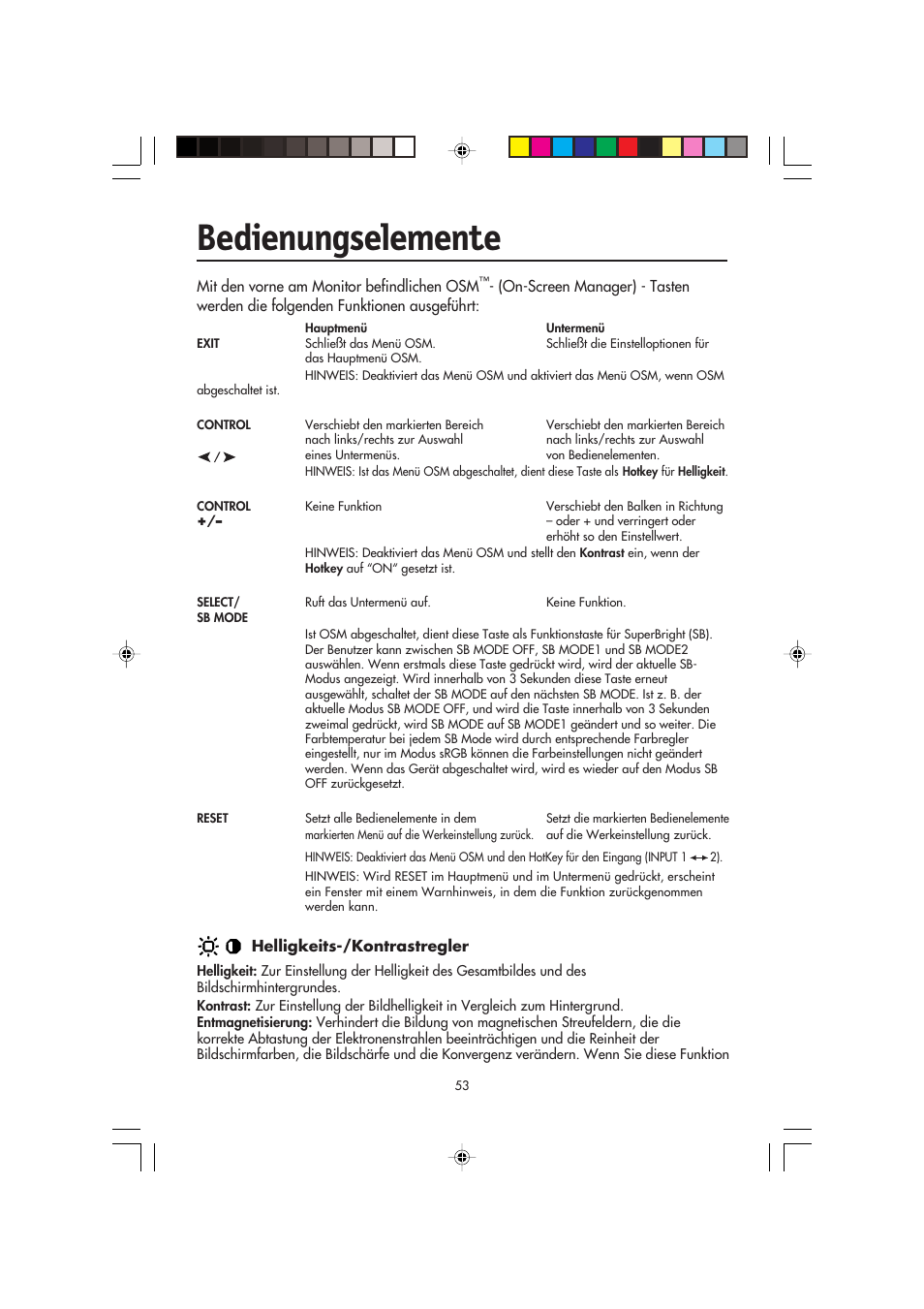 Bedienungselemente | NEC FP2141SB User Manual | Page 55 / 76