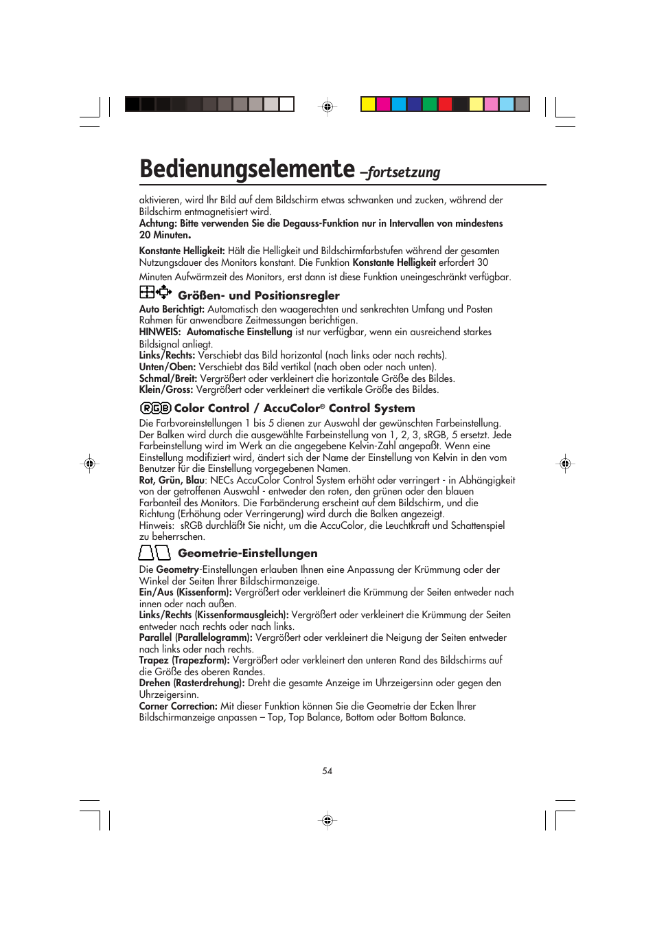 Bedienungselemente, Fortsetzung | NEC FP2141SB User Manual | Page 56 / 76