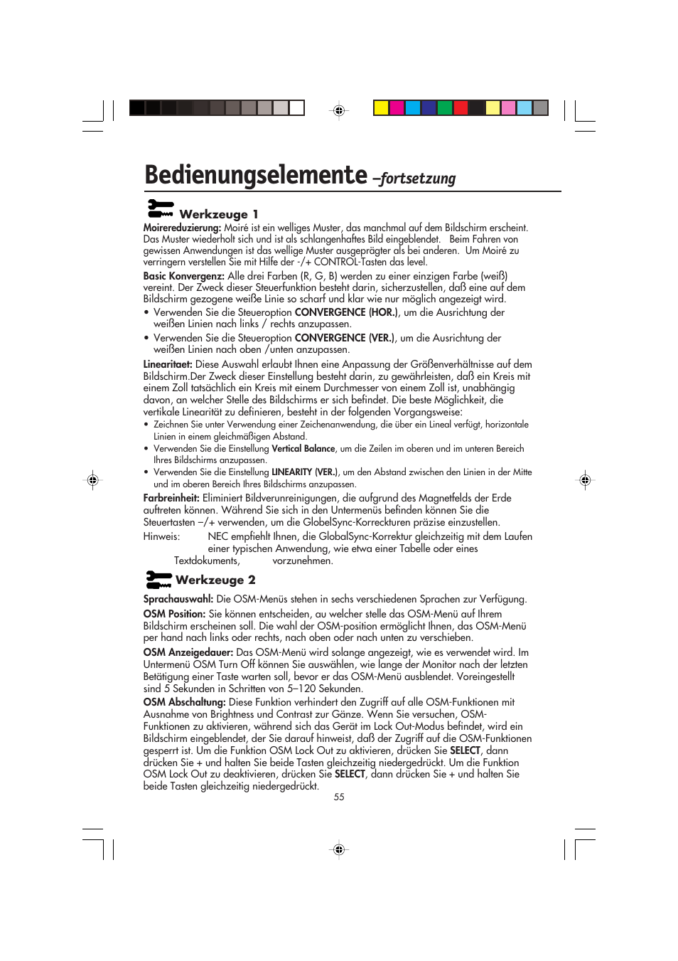 Bedienungselemente, Fortsetzung | NEC FP2141SB User Manual | Page 57 / 76