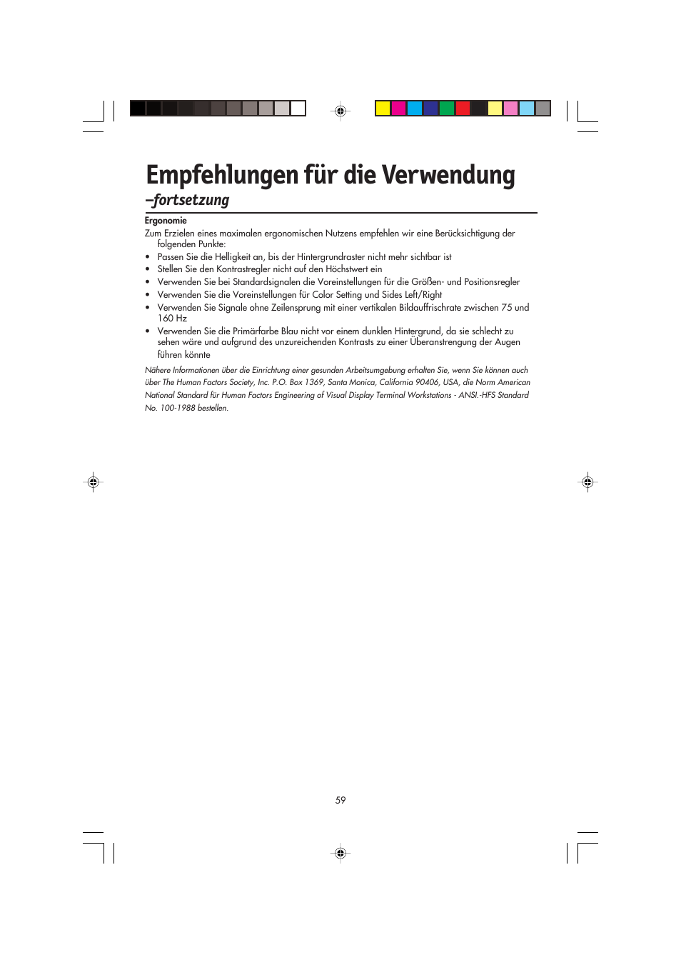 Empfehlungen für die verwendung, Fortsetzung | NEC FP2141SB User Manual | Page 61 / 76