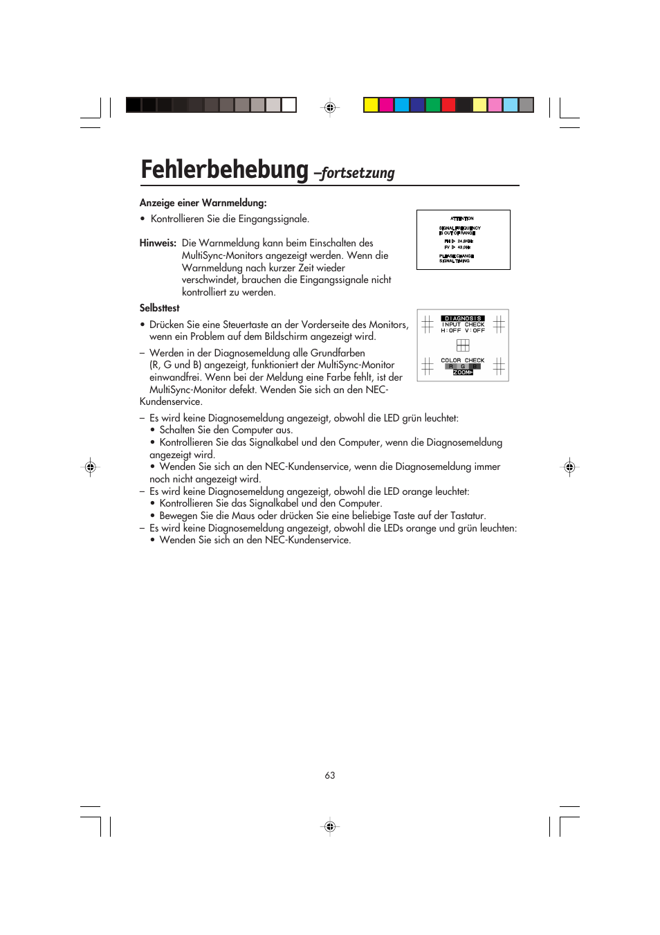 Fehlerbehebung, Fortsetzung | NEC FP2141SB User Manual | Page 65 / 76