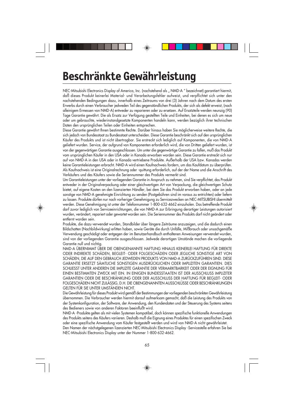 Beschränkte gewährleistung | NEC FP2141SB User Manual | Page 67 / 76