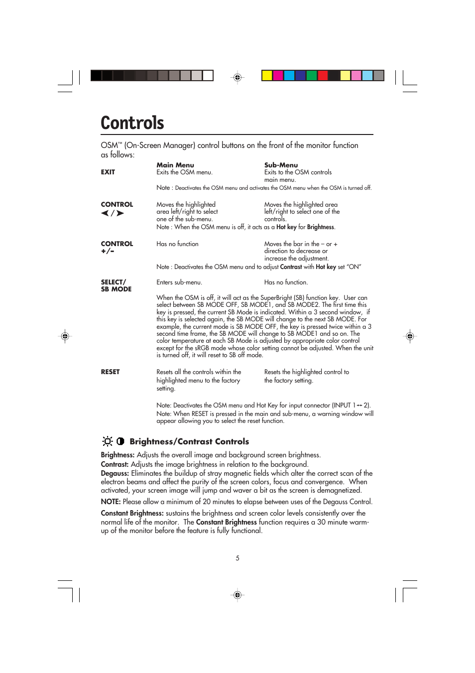 Controls | NEC FP2141SB User Manual | Page 7 / 76