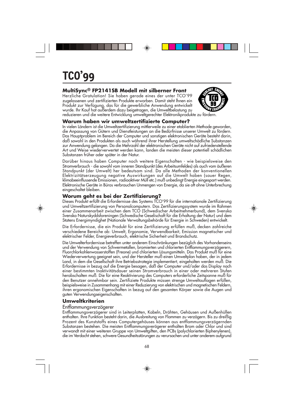 Tco’99 | NEC FP2141SB User Manual | Page 70 / 76