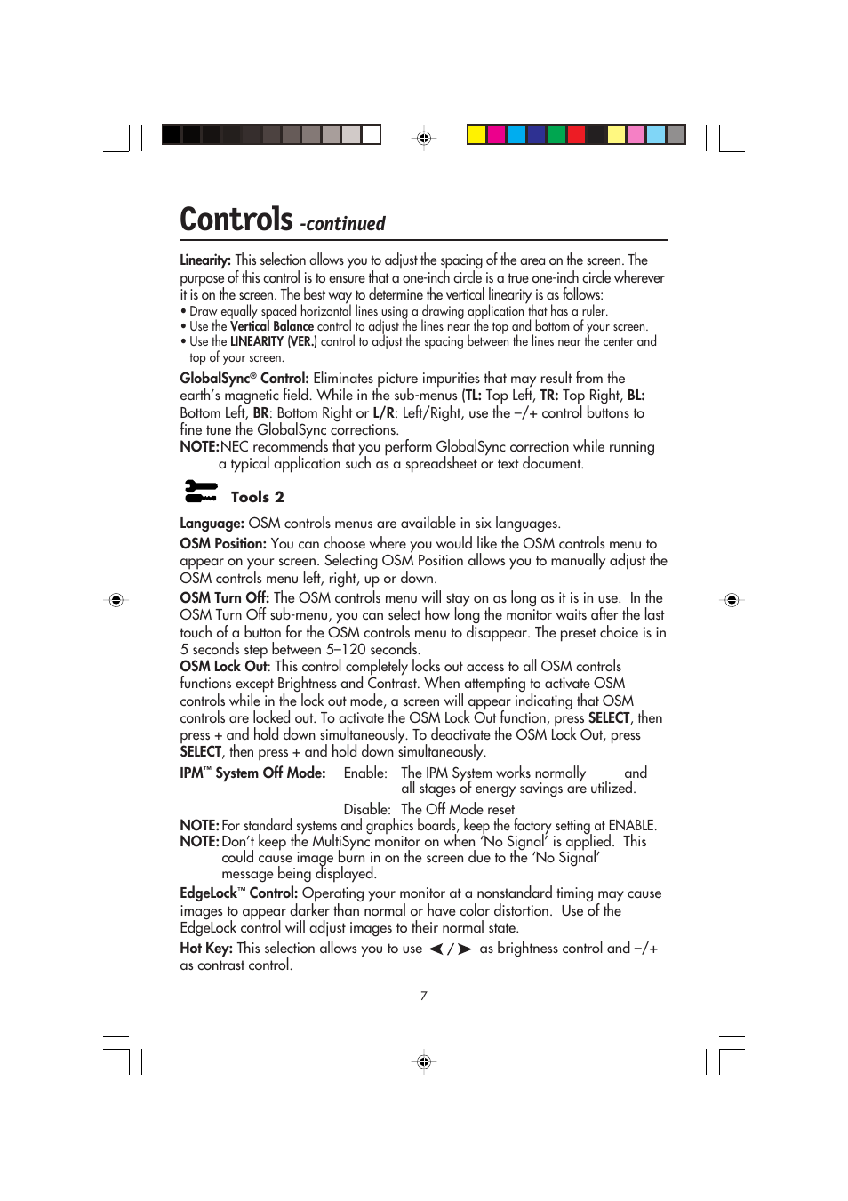 Controls, Continued | NEC FP2141SB User Manual | Page 9 / 76