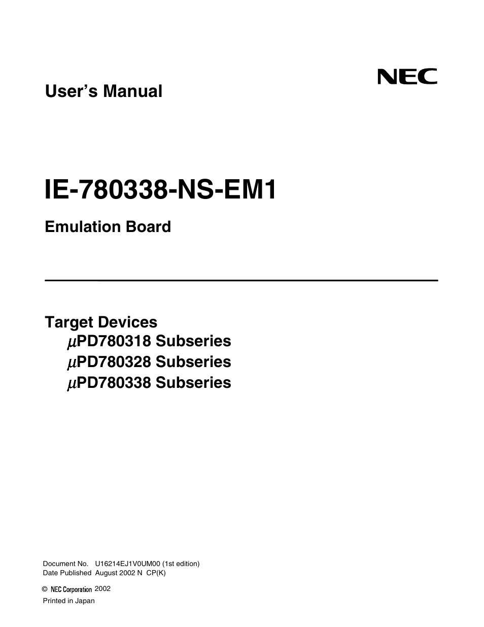 NEC uPD780328 Subseries User Manual | 47 pages