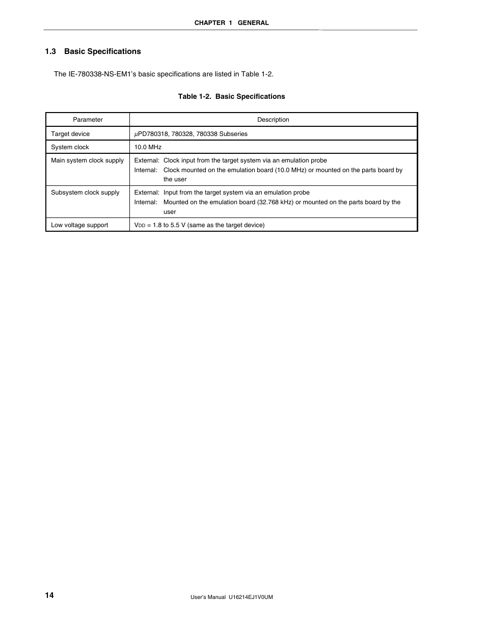 3 basic specifications | NEC uPD780328 Subseries User Manual | Page 14 / 47