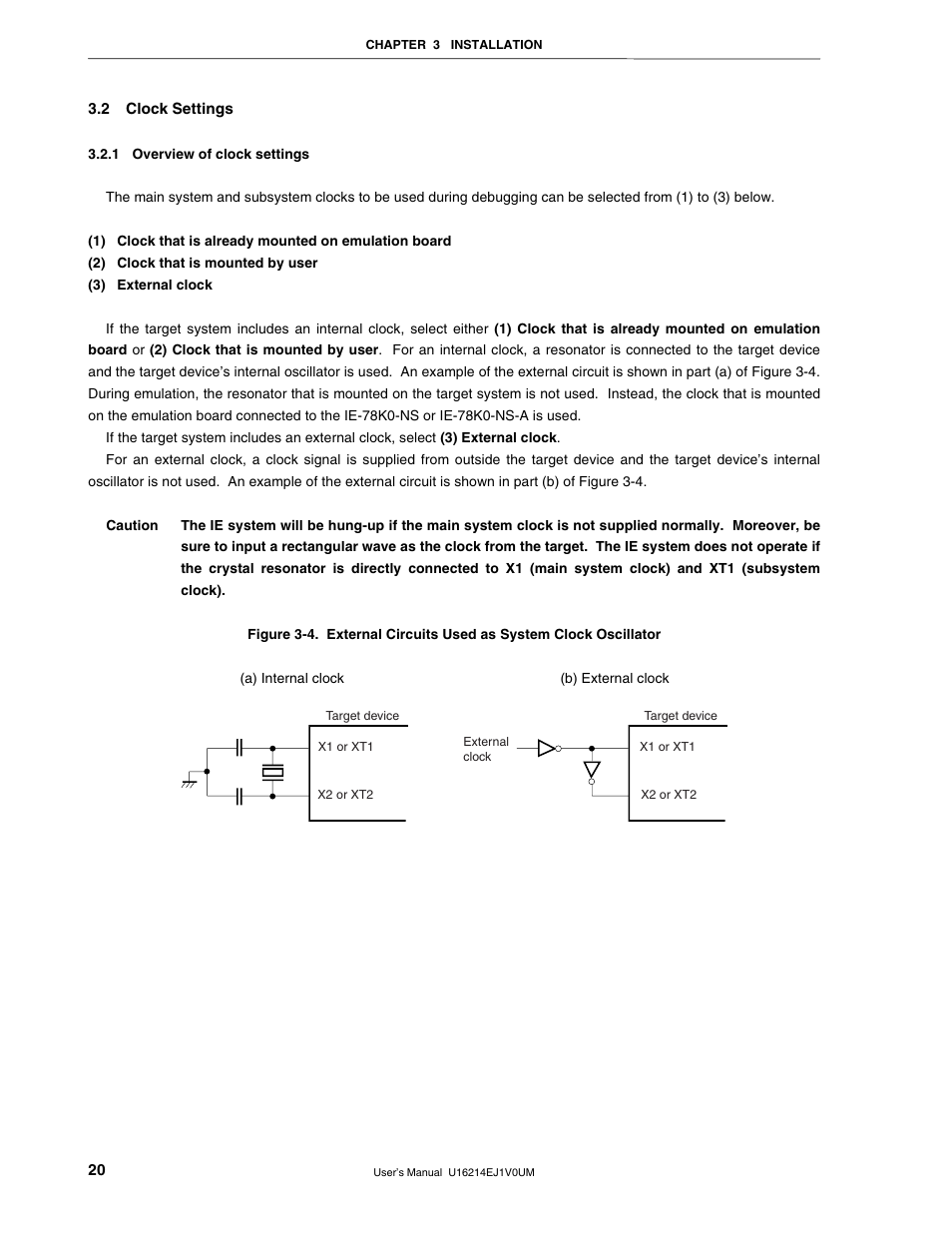 2 clock settings, 1 overview of clock settings | NEC uPD780328 Subseries User Manual | Page 20 / 47