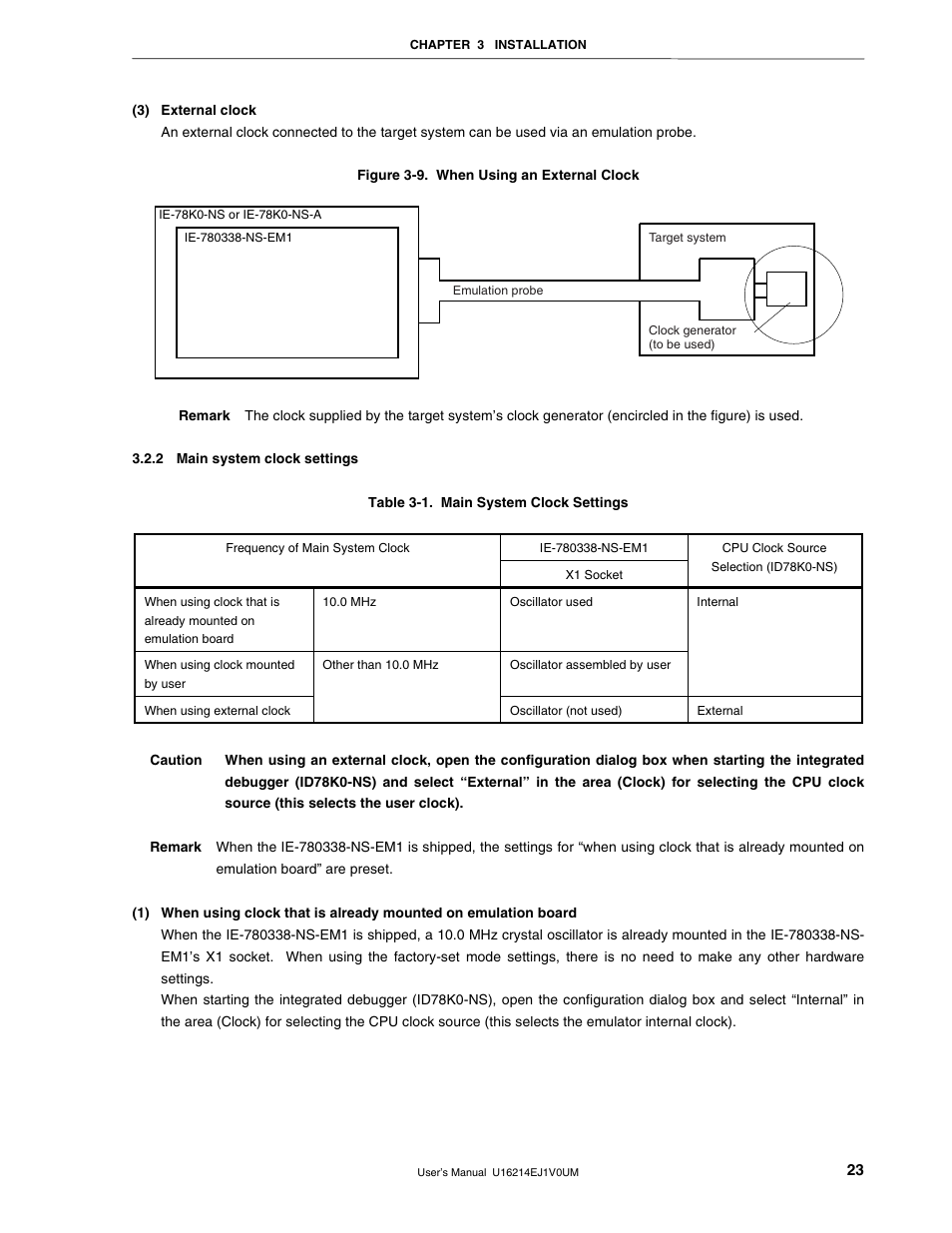 2 main system clock settings | NEC uPD780328 Subseries User Manual | Page 23 / 47
