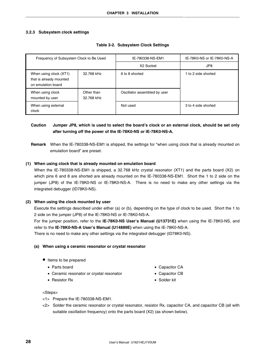 3 subsystem clock settings | NEC uPD780328 Subseries User Manual | Page 28 / 47