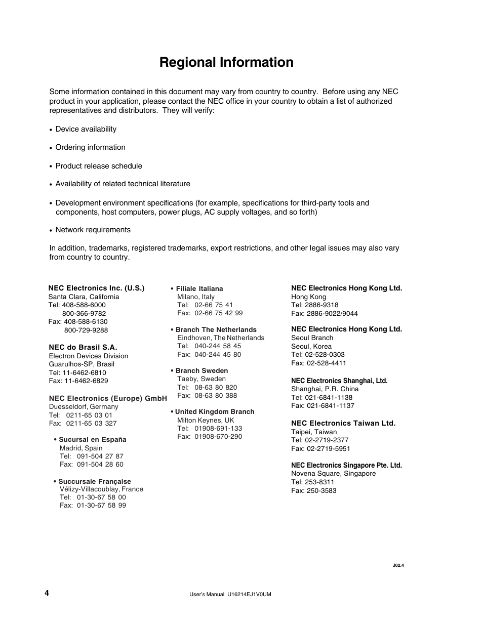 Regional information | NEC uPD780328 Subseries User Manual | Page 4 / 47