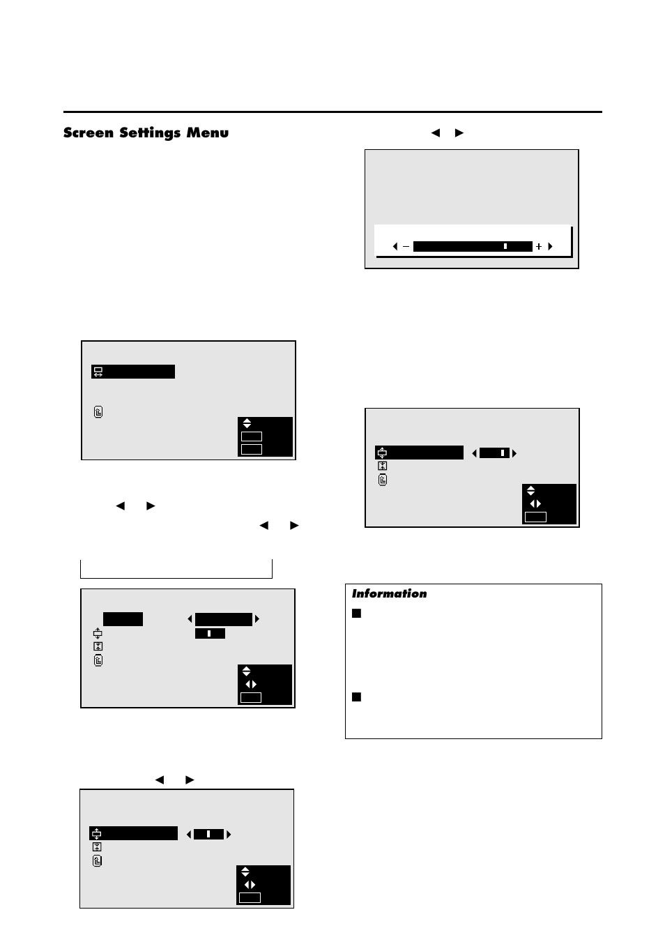 Screen settings menu | NEC 4205W User Manual | Page 32 / 54