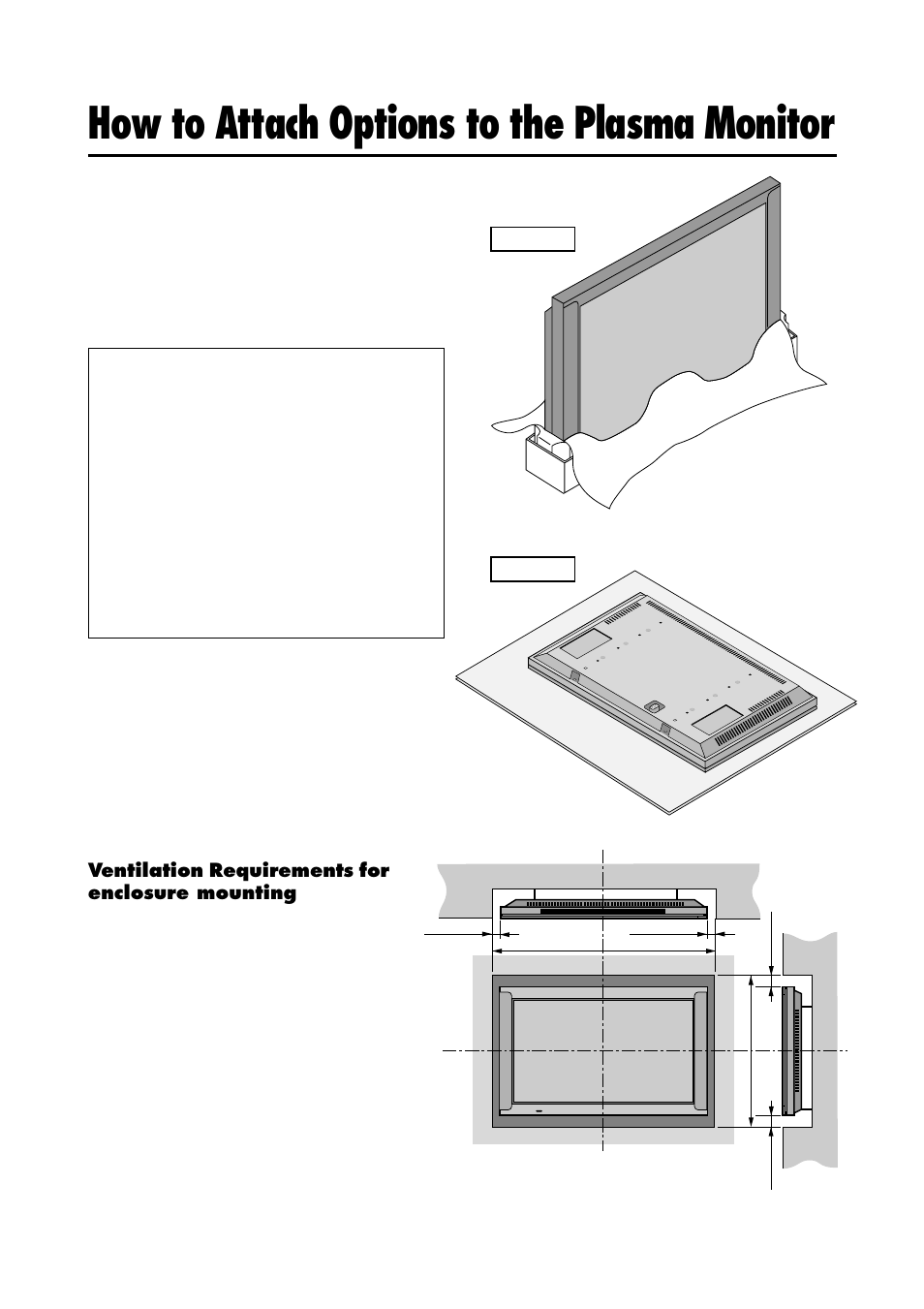 How to attach options to the plasma monitor, Ventilation requirements for enclosure mounting | NEC 4205W User Manual | Page 8 / 54