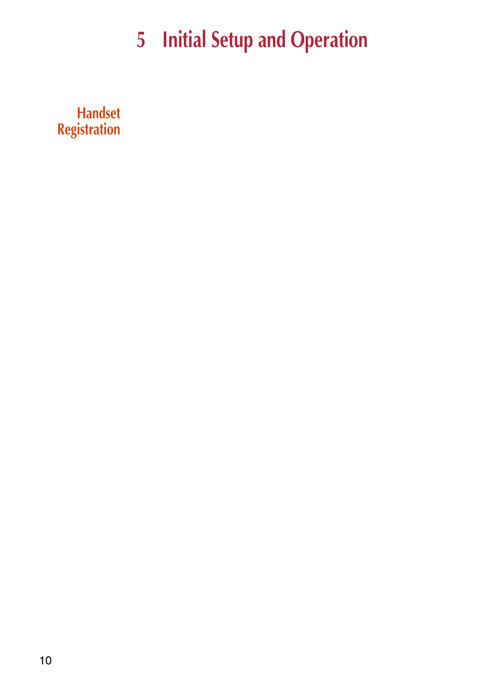 5 initial setup and operation, Handset registration, Initial setup and operation | NEC C944 User Manual | Page 12 / 53