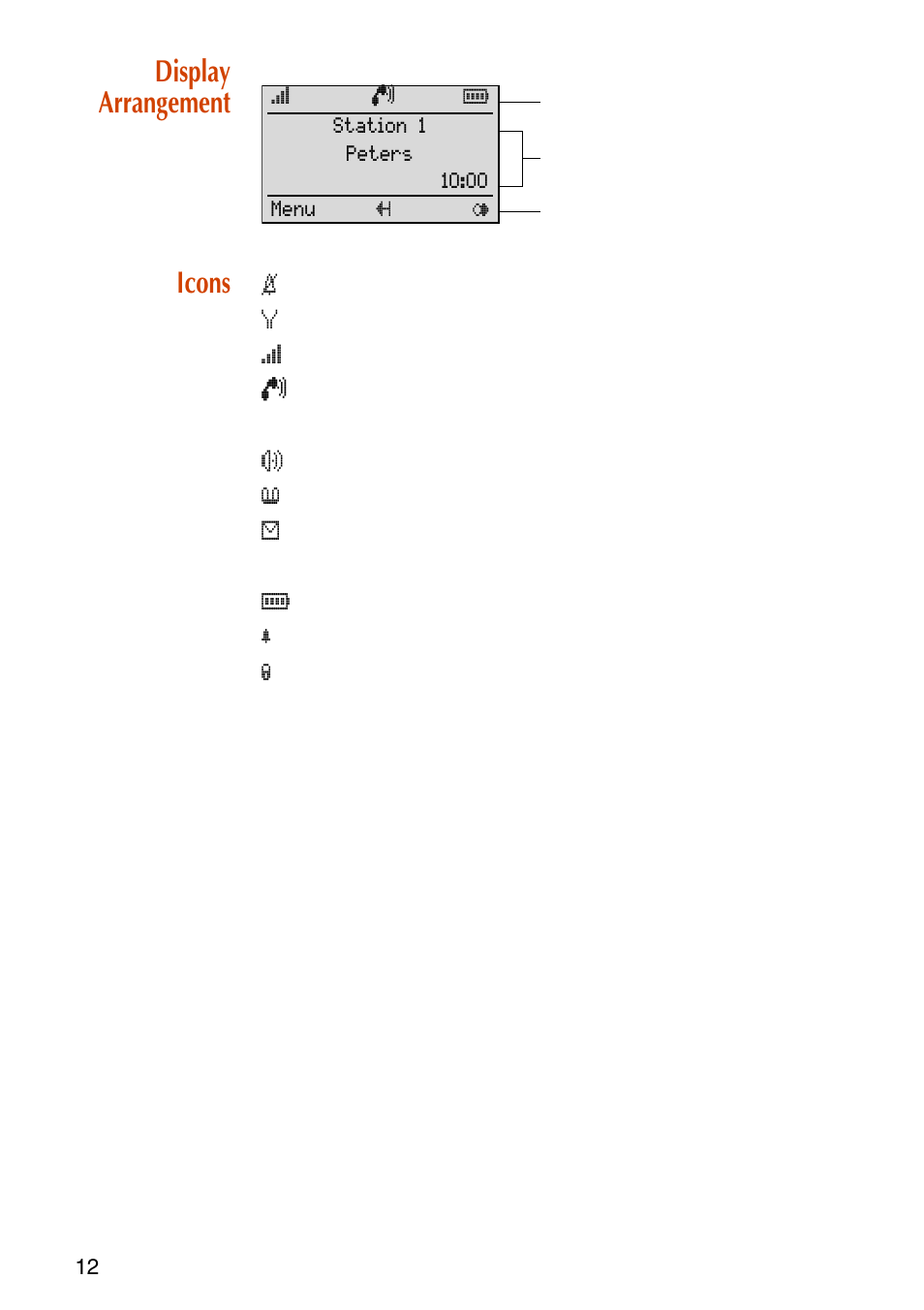 Display arrangement, Icons, Display arrangement icons | NEC C944 User Manual | Page 14 / 53