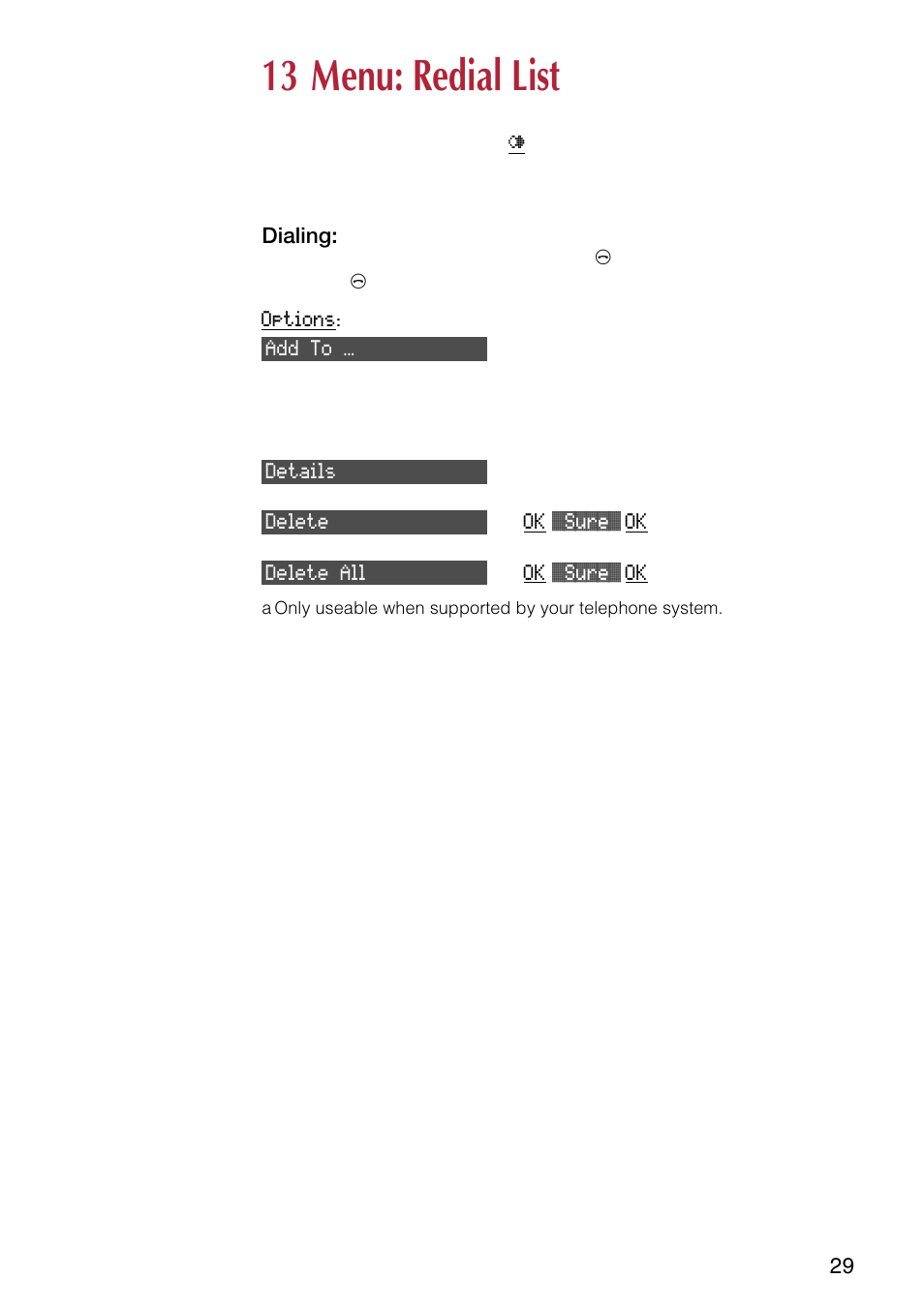 13 menu: redial list | NEC C944 User Manual | Page 31 / 53
